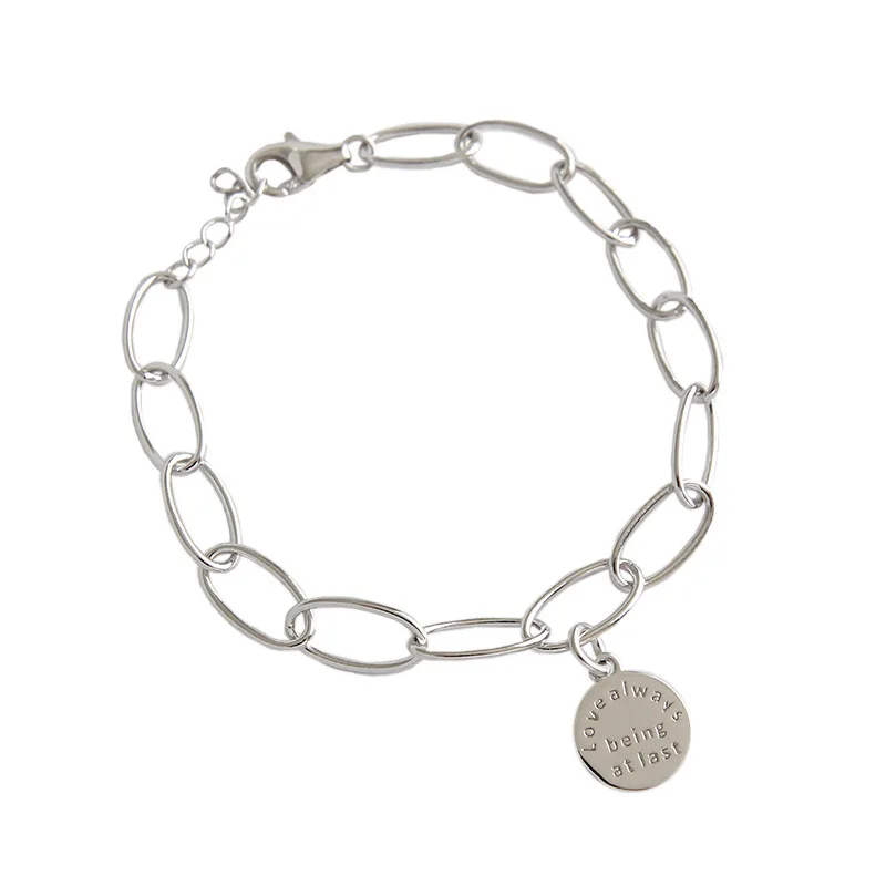 Fashion 925 sterling silver minimalism geometry initial letter coin pendant bracelet, White gold
Fashion 925 sterling silver minimalism geometry initial letter coin pendant bracelet, White gold