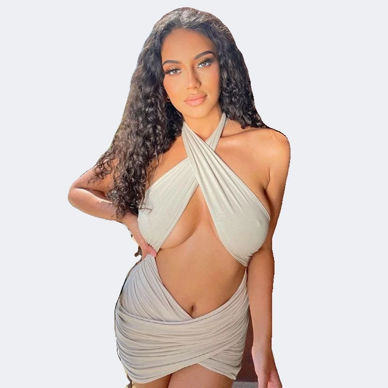 Women Summer Sexy Cross Neck With Tie Up Mini Dress Wrap Pleated Ruched Short Skirts Cut Out One Piece Outfit Night Clubwear, Can be customized
Women Summer Sexy Cross Neck With Tie Up Mini Dress Wrap Pleated Ruched Short Skirts Cut Out One Piece Outfit Night Clubwear, Can be customized