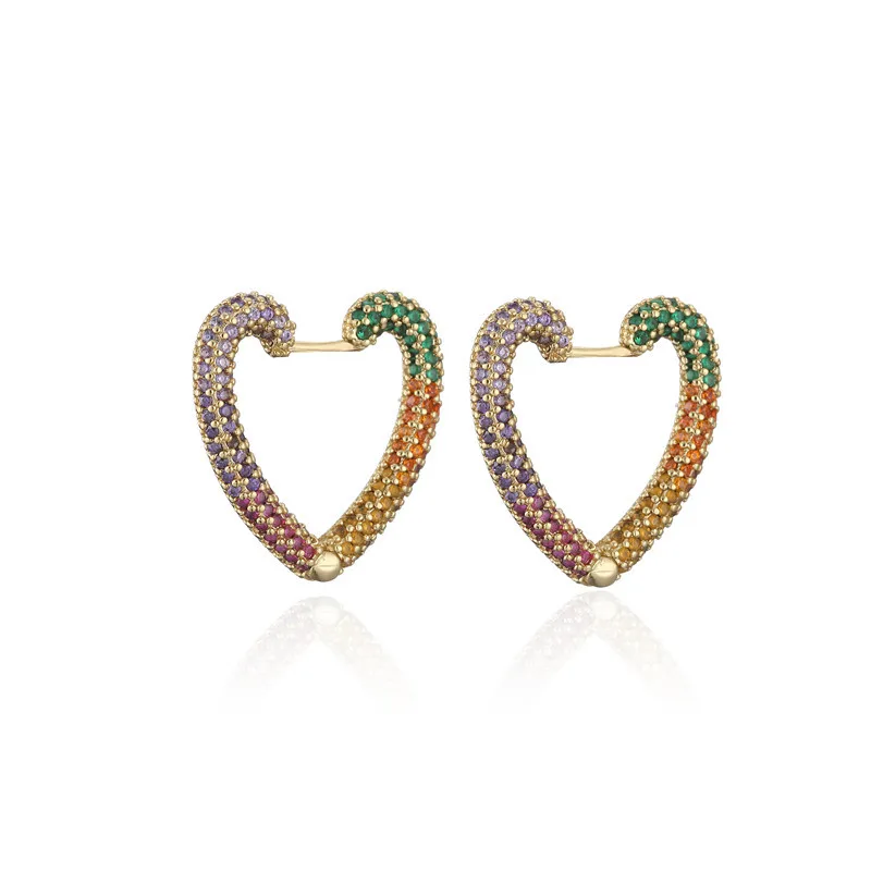 European Hot Selling INS Sweet Women Jewelry Gold Bathed Micro Inlay Colorful Zircon CZ Rainbow Heart Huggie Hoop Earring
European Hot Selling INS Sweet Women Jewelry Gold Bathed Micro Inlay Colorful Zircon CZ Rainbow Heart Huggie Hoop Earring