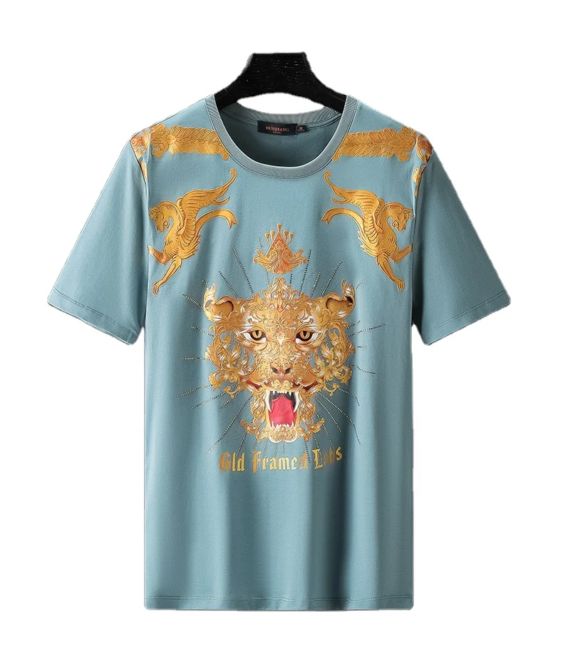 New summer personality lion cotton three-dimensional printing hot - drilled short - sleeved T-shirt
New summer personality lion cotton three-dimensional printing hot - drilled short - sleeved T-shirt