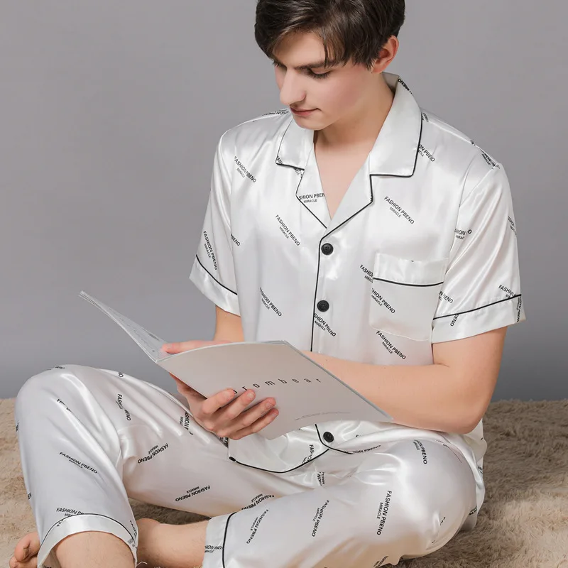 Soft Skin Touch Silky Satin Pajama Sets Short Sleeve Sleepwear Home Wear Set for Men, Custom color
Soft Skin Touch Silky Satin Pajama Sets Short Sleeve Sleepwear Home Wear Set for Men, Custom color