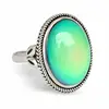 Vintage Style Antique Silver Plating Brass Oval Stone Color Change Mood Ring