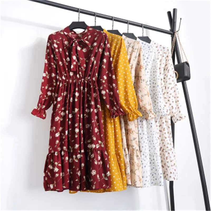 Women Casual Dress Lady Korean Style Vintage Floral Printed Chiffon Shirt Dress Long Sleeve Bow Midi Summer Dress Vestido
Women Casual Dress Lady Korean Style Vintage Floral Printed Chiffon Shirt Dress Long Sleeve Bow Midi Summer Dress Vestido
