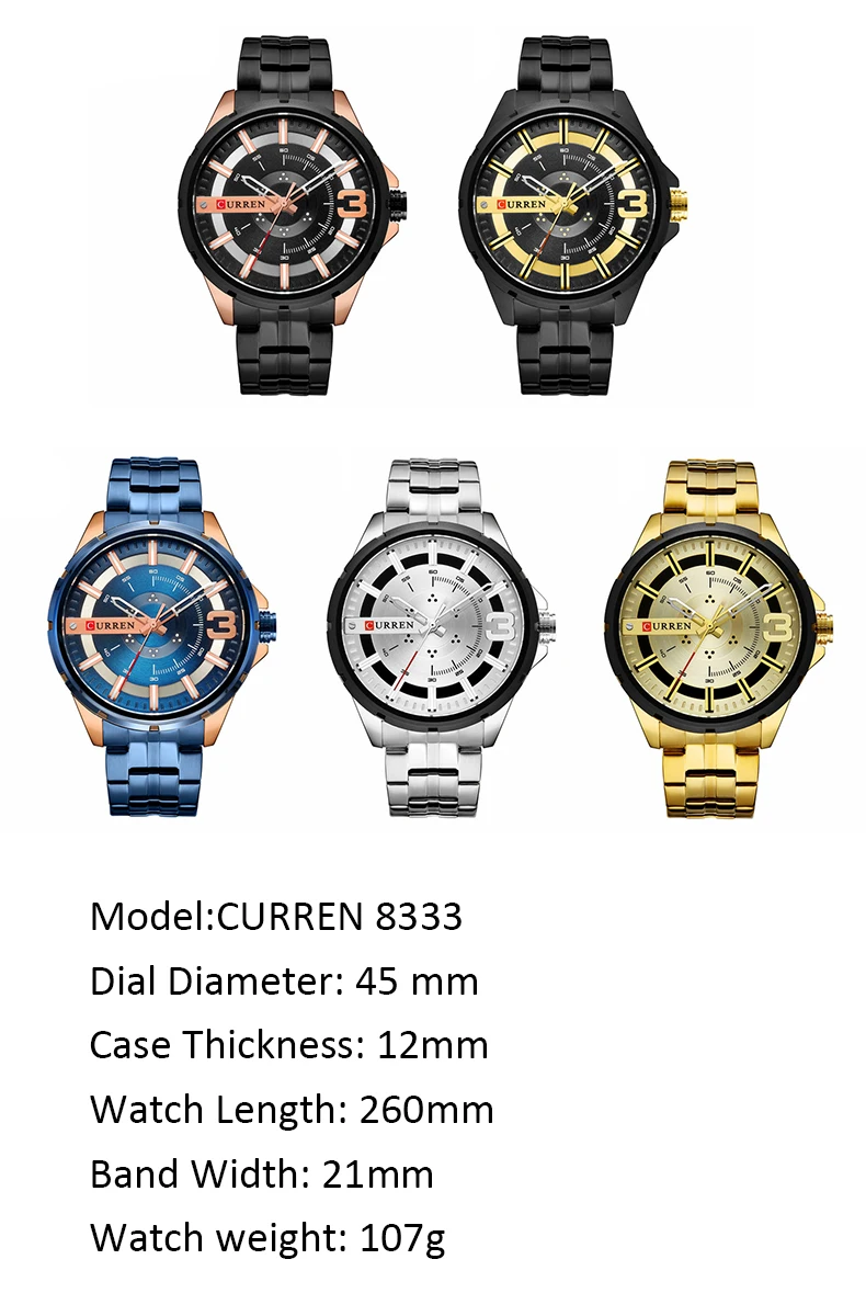 CURREN 8333 Men's Watch Fashion Design Wristwatches Stainless Steel Men Military Quartz Clock Top Brand Luxury Watch Male Reloj