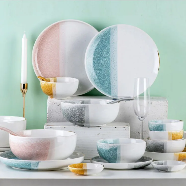 Creative kiln ceramic plate Nordic simple restaurant plate set candy color fish dish western food dinner sets, Pink;blue-green;grey;golden
Creative kiln ceramic plate Nordic simple restaurant plate set candy color fish dish western food dinner sets, Pink;blue-green;grey;golden