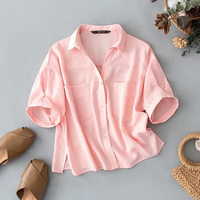 CS718 Summer European Pink Color Short Sleeve Double Pockets Loose Casual Blouse Ladies Blouses Women Clothing
CS718 Summer European Pink Color Short Sleeve Double Pockets Loose Casual Blouse Ladies Blouses Women Clothing