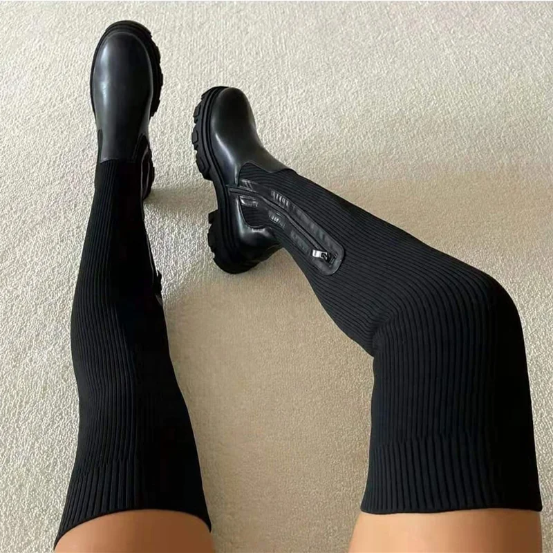 Stretch Knitting Shaft Skintight Platform Women Over Knee High Boots Flats Shoes Thick Sole Boots 2021 Autumn Winter, Black beige
Stretch Knitting Shaft Skintight Platform Women Over Knee High Boots Flats Shoes Thick Sole Boots 2021 Autumn Winter, Black beige