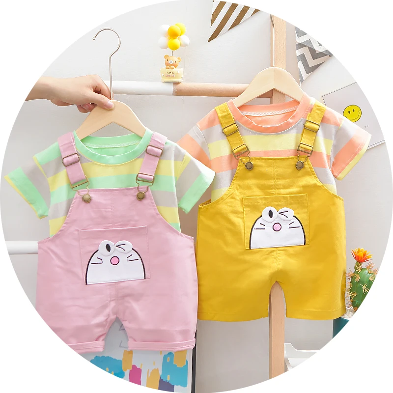 2021 Girls Round Neck Striped Short Sleeve T-Shirt Top and Cute Pattern Strap Shorts Set Casual Clothes for Little Girls in Summ, Picture
2021 Girls Round Neck Striped Short Sleeve T-Shirt Top and Cute Pattern Strap Shorts Set Casual Clothes for Little Girls in Summ, Picture