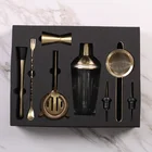 Kit Bar Set Tool Brushed Gold Plated Mixer Barware 8 Pieces Bar Set Cocktail Tool Kit