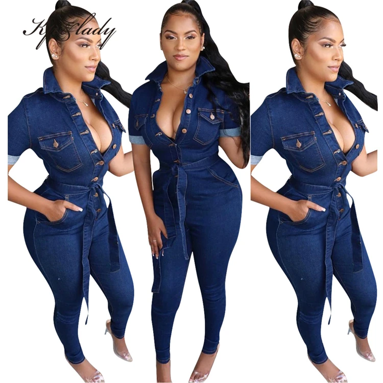 European And American Women'S Simple Button Design Sexy Denim Jumpsuit For Ladies, Custom color
European And American Women'S Simple Button Design Sexy Denim Jumpsuit For Ladies, Custom color