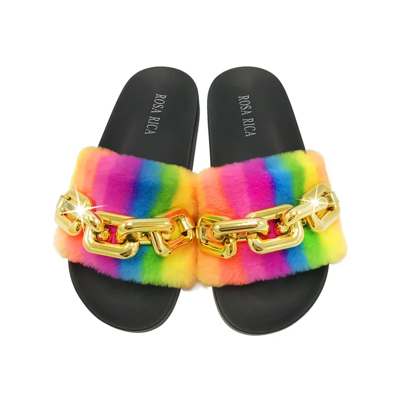 2021 summer new style casual fashion rainbow plush chain flat sandals and slippers summer slippers for women fur slippers, 2 colors
2021 summer new style casual fashion rainbow plush chain flat sandals and slippers summer slippers for women fur slippers, 2 colors