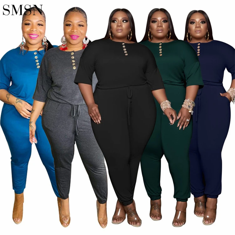Women Clothing Trending Casual Short Sleeve Plain Color Loose Plus Size Women One Piece Black Jumpsuits 2022
Women Clothing Trending Casual Short Sleeve Plain Color Loose Plus Size Women One Piece Black Jumpsuits 2022
