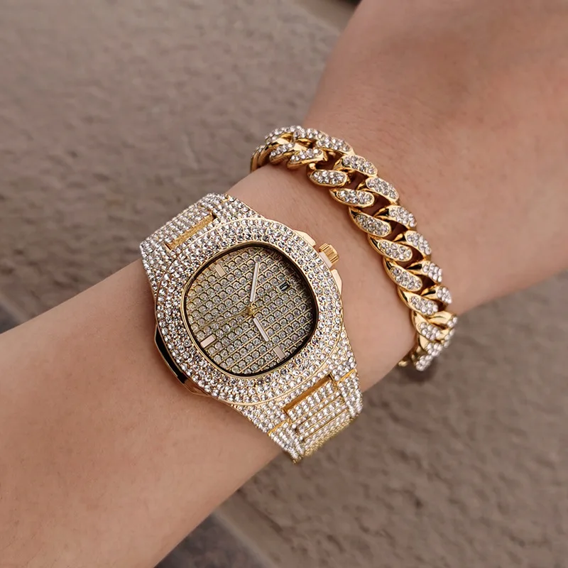 European And American Hot Models Full Diamond Watch 12Mm Gold-Plated Necklace Bracelet Men'S Hip-Hop Jewelry Set Wholesale
European And American Hot Models Full Diamond Watch 12Mm Gold-Plated Necklace Bracelet Men'S Hip-Hop Jewelry Set Wholesale