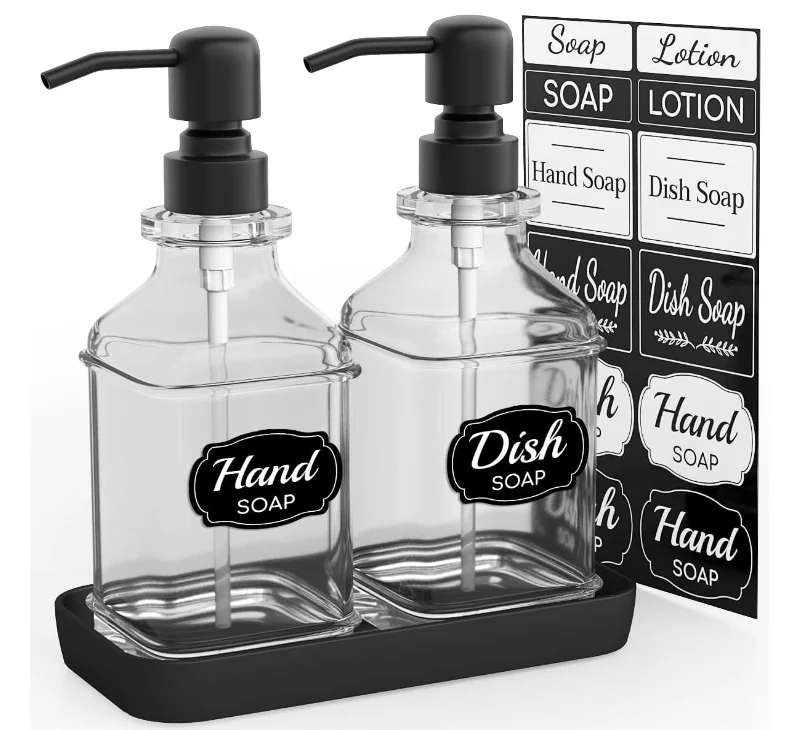 Antique Design Thick Glass Hand Soap Dispensers with Sturdy Tray; 304 Rust Proof Stainless Steel Black Pump
Antique Design Thick Glass Hand Soap Dispensers with Sturdy Tray; 304 Rust Proof Stainless Steel Black Pump