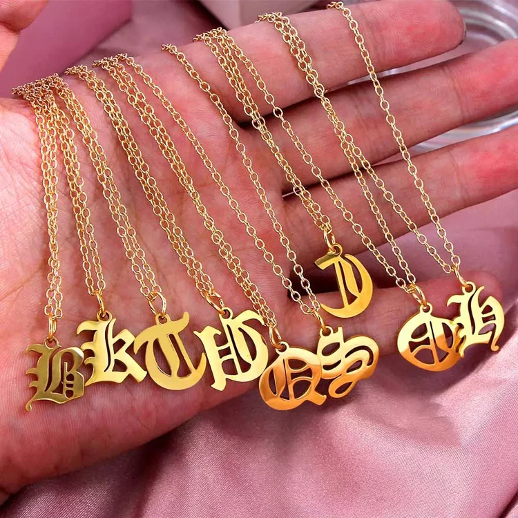 

Fashion Customized Initial Alphabet A-Z Letter Pendant Necklace Personalized Old English Font Necklace For Women, Gold, silver, rose gold