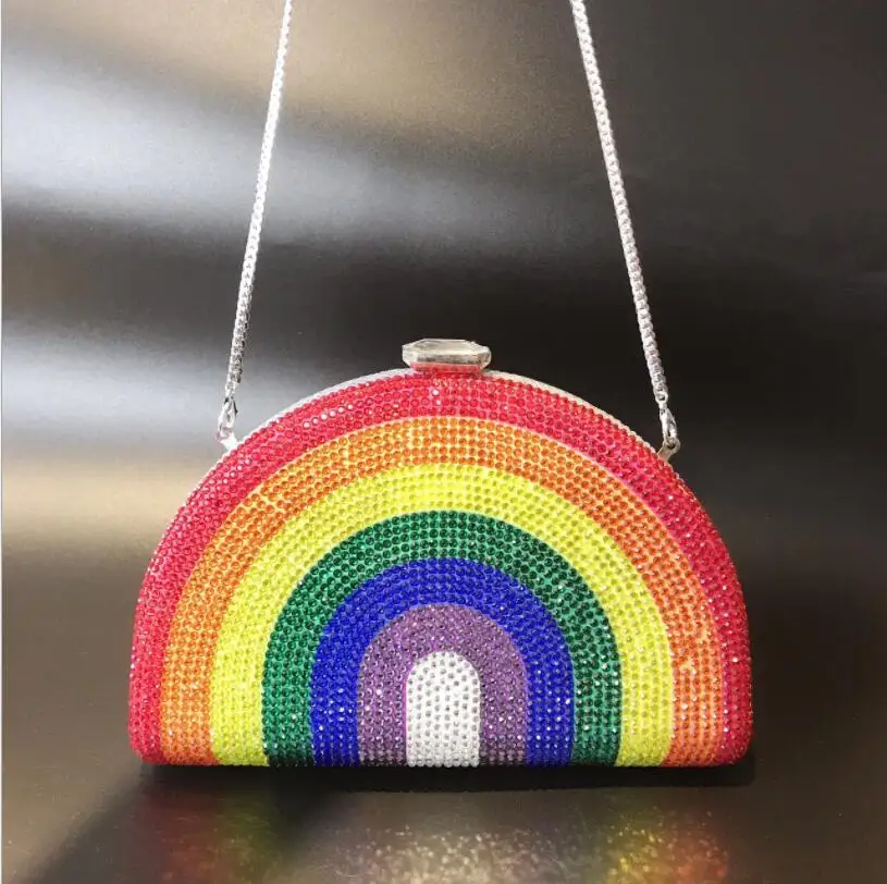 New Full Crystal Stone Rainbow Evening Bag Diamond Metal Box Colorful Rhinestone Hardcase Clutch Bag for Wedding
New Full Crystal Stone Rainbow Evening Bag Diamond Metal Box Colorful Rhinestone Hardcase Clutch Bag for Wedding