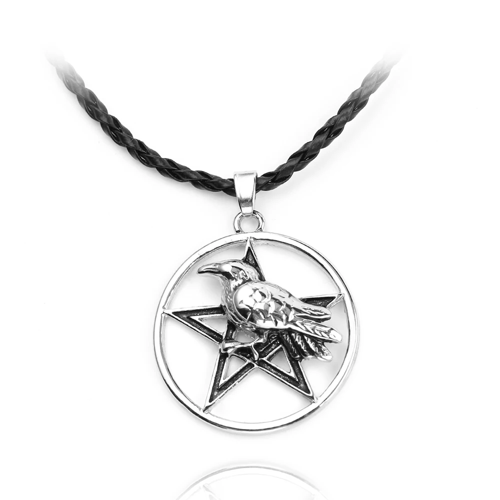 

Pentagram Star Crow Witchcraft Amulet Pendant Gothic Raven Bird Amulet Pendant Necklaces Wiccan Pagan Charms Jewelry Gift, Vintage silver color