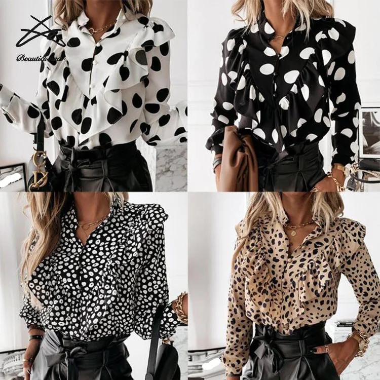 Polka Dot Print Women's Blouses Autumn Single Breasted Long Sleeve Female Blouse Elegant Ruffles Ladies Blouse, 5 colors
Polka Dot Print Women's Blouses Autumn Single Breasted Long Sleeve Female Blouse Elegant Ruffles Ladies Blouse, 5 colors