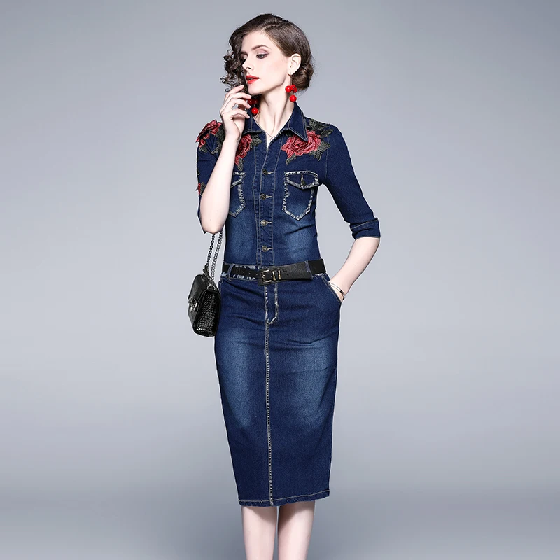 2021 women's new jeans dress spring and autumn long-sleeved mid-length denim slim dress, Blue
2021 women's new jeans dress spring and autumn long-sleeved mid-length denim slim dress, Blue