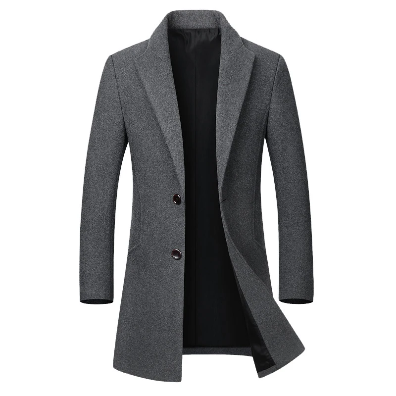 

Wholesale Mens Wool Blend Winter Coats Long Style Slim Fit Business Casual Woolen Jacket, Black, gray, navy, winered