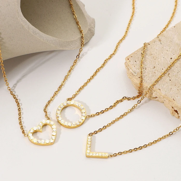 18K gold plated zircon diamond Hollow out round chevron pendant choker heart love stainless steel necklace design jewelry, Optional as picture,or customized 
18K gold plated zircon diamond Hollow out round chevron pendant choker heart love stainless steel necklace design jewelry, Optional as picture,or customized