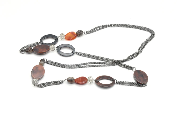 Classic long size resin beads and acrylic chain for girls and women stainless steel necklace wholesale