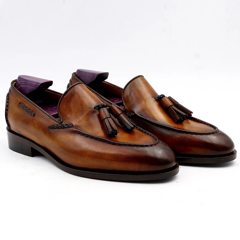 

Hot sale boys shoes for men Design Tassel Goodyear Welted loafer shoes for men custom Luxury Quality Dress Shoes for men