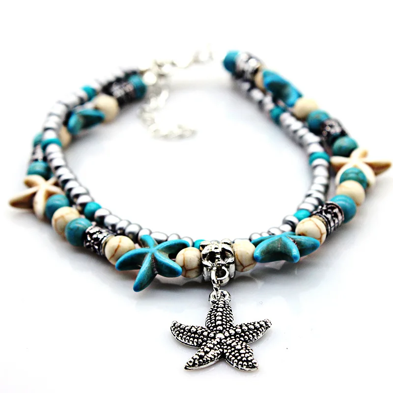 

2022 Turquoise Stone Alloy Rice Beads Foot Jewelry Turtle Shell Pendant Anklet Starfish Yoga Beach Bracelet Anklet
