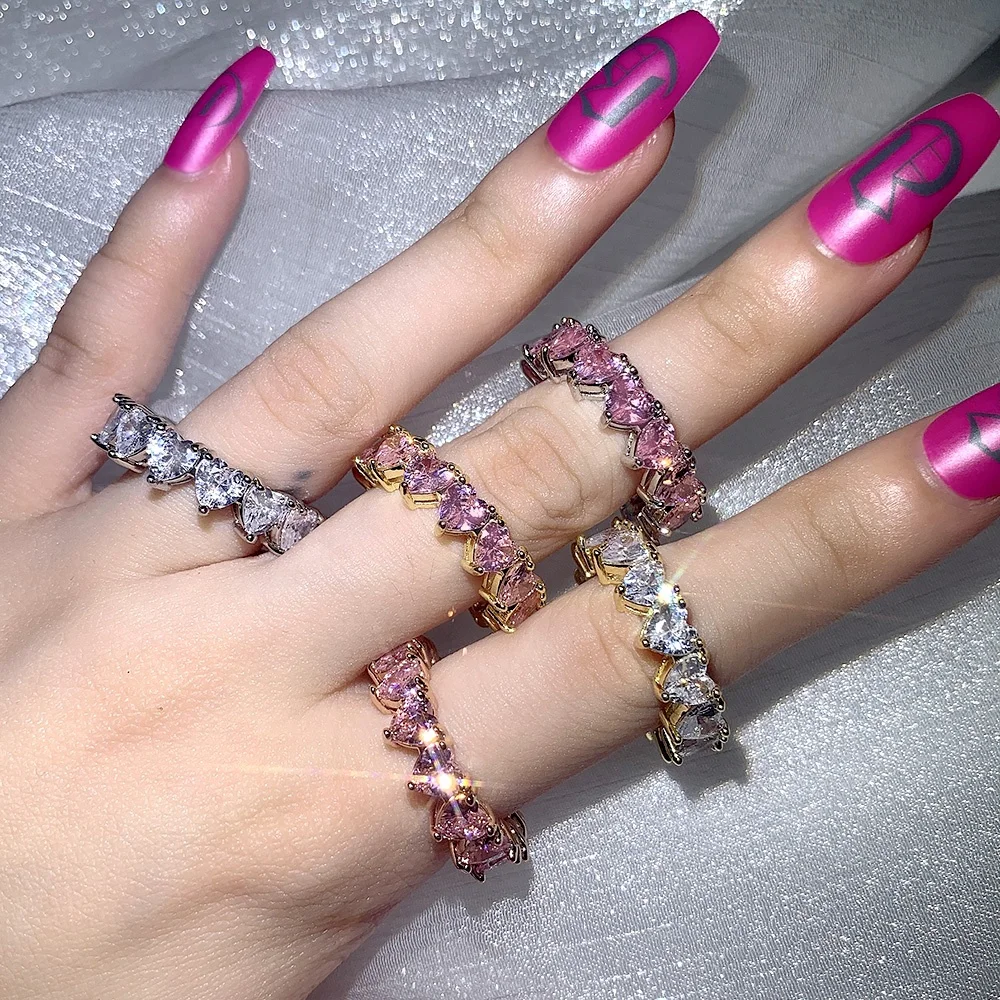 iced out white pink cubic zircon brass bling diamond 925 Silver heart CZ bands rings
iced out white pink cubic zircon brass bling diamond 925 Silver heart CZ bands rings