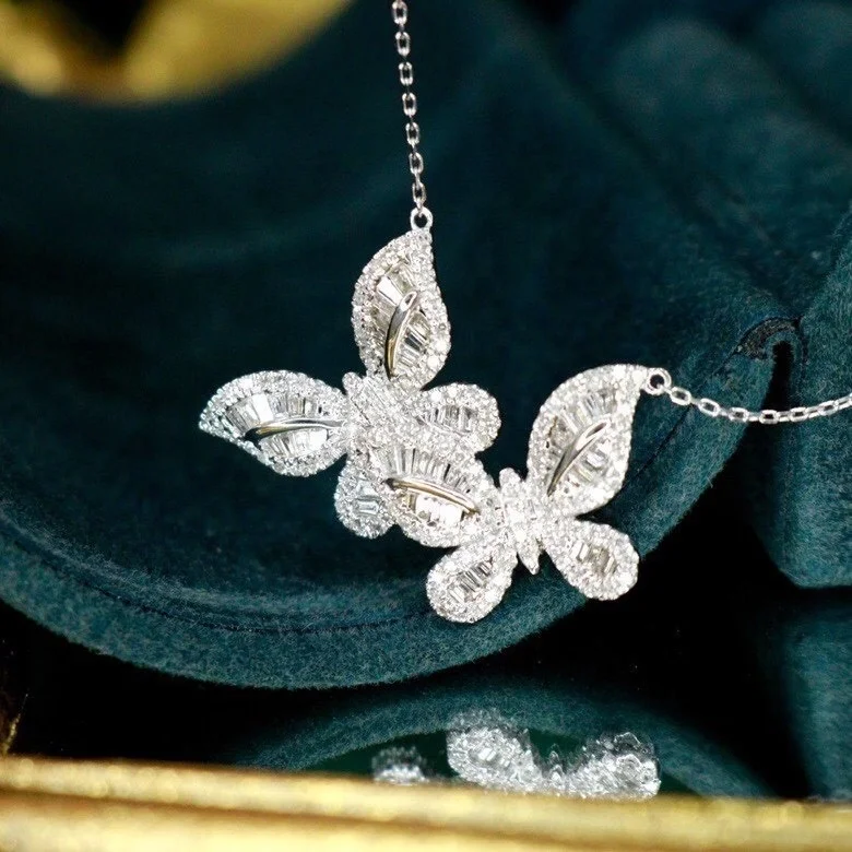 18K solid gold white diamond butterfly necklace for women latest gold necklace designs, Yellow gold
18K solid gold white diamond butterfly necklace for women latest gold necklace designs, Yellow gold