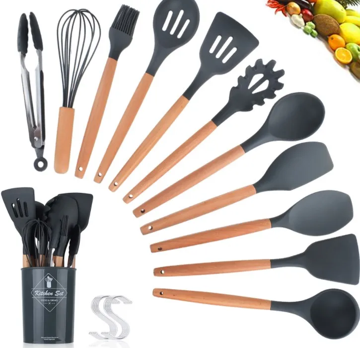 Non-Toxic Heat Resistant Food Grade 11 pcs Wooden Handle Utensils Silicone Kitchenware Set
Non-Toxic Heat Resistant Food Grade 11 pcs Wooden Handle Utensils Silicone Kitchenware Set