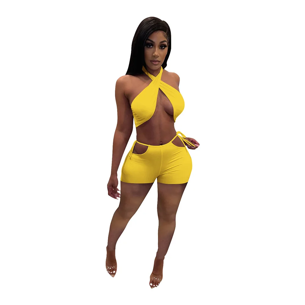 Newly Halter Backless Hollow Out Lace Up Sweat Gym 2 Piece Summer Outfit Womens Shorts And Crop Set Set For Women, Picture shows
Newly Halter Backless Hollow Out Lace Up Sweat Gym 2 Piece Summer Outfit Womens Shorts And Crop Set Set For Women, Picture shows