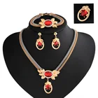 Cost-effective Jewelry Chocker Necklace Earrings Brooch Bracelet 4pcs Set Wholesale Wedding Ruby Jewelry Set Crystal