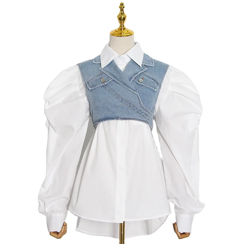 2021 New arrivals long sleeve plus size irregular denim vest tops women shirts blouses, Picture color
2021 New arrivals long sleeve plus size irregular denim vest tops women shirts blouses, Picture color
