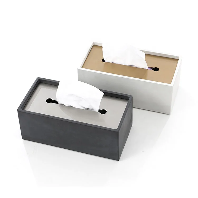 

Chinese Factory Direct Sale Luxury Concrete Tissue Box Holder With Gold Metal Lid Cement Tissue Paper Box Cover For Hotel Home, White,gray,black or customized color