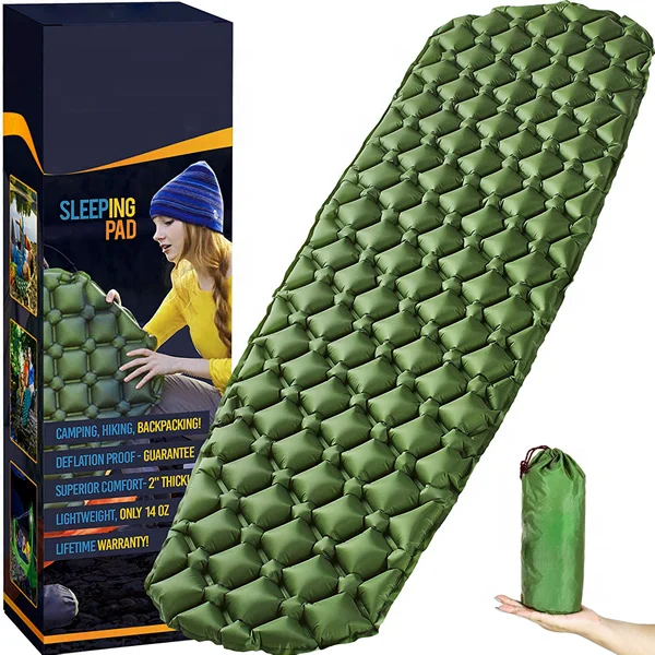 

Lightweight Compact Air Mattress Ultralight Inflatable Camping Sleeping Pad Mat With Built-in Foot Pump, Green,blue,orange,customized color