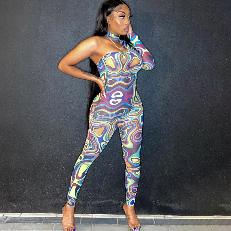 Hot Selling Tie Dye Print Irregular One Shoulder Long Sleeve Sexy Skinny Trousers Jumpsuit
Hot Selling Tie Dye Print Irregular One Shoulder Long Sleeve Sexy Skinny Trousers Jumpsuit