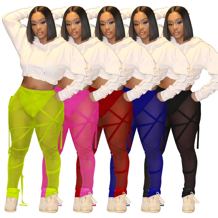 Bandage Stretch Sweatpants Women Mesh Pants Casual High Waist Plus Size Pants Women Sweatpants Perspective Solid Color Trousers, As picture
Bandage Stretch Sweatpants Women Mesh Pants Casual High Waist Plus Size Pants Women Sweatpants Perspective Solid Color Trousers, As picture