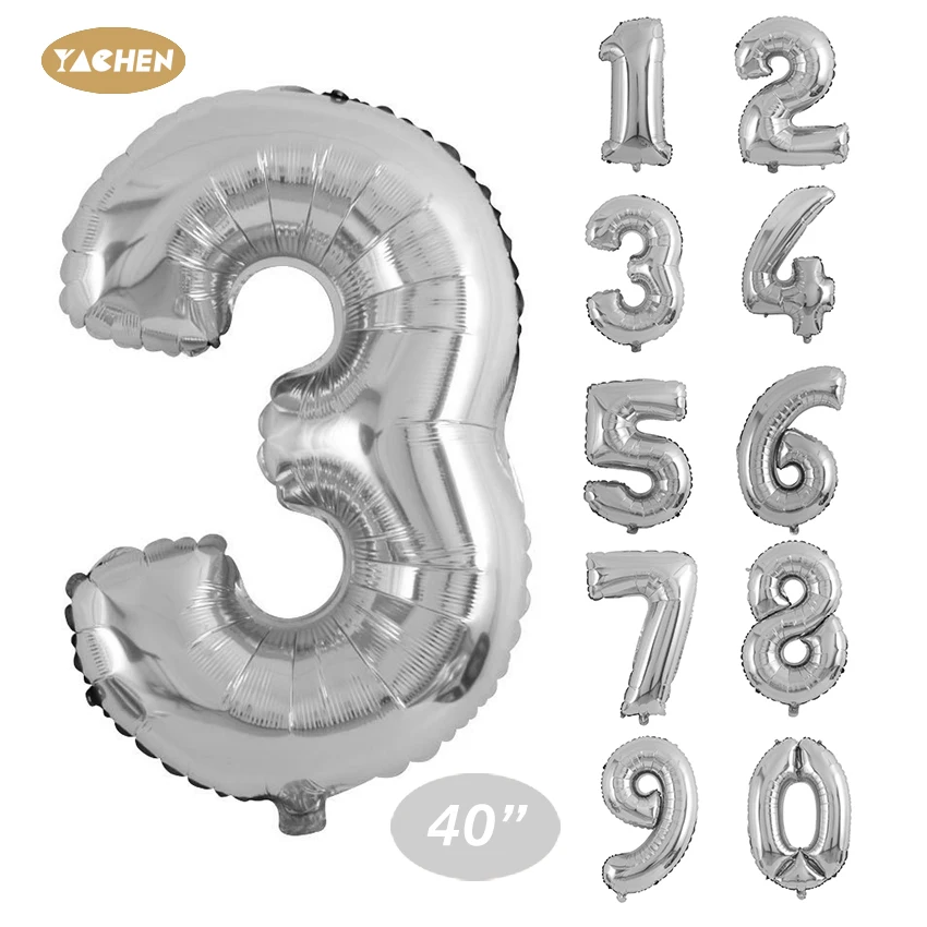 silver helium number balloons