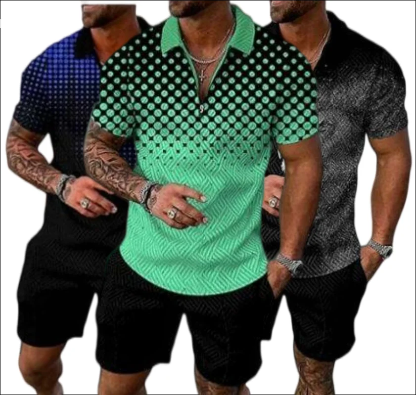 S-5XL Summer New Large Size Men's Casual Contrast Color POLO Zipper Lapel Shirt Short Sleeve + Shorts 2 Piece Suit
S-5XL Summer New Large Size Men's Casual Contrast Color POLO Zipper Lapel Shirt Short Sleeve + Shorts 2 Piece Suit