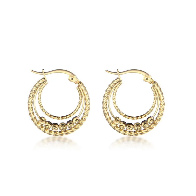 New Trendy Gold Jewelry Multi Layered Round Twist Hoop Earrings Stainless Steel Geometric Design Triple Layer Bead Twist Earring
New Trendy Gold Jewelry Multi Layered Round Twist Hoop Earrings Stainless Steel Geometric Design Triple Layer Bead Twist Earring