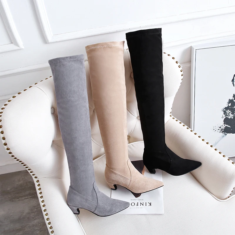 Autumn Women Narrow Pointed Pure Color Suede Thick Heel Ladies Over-the-Knee Boot, Black/grey/ecru
Autumn Women Narrow Pointed Pure Color Suede Thick Heel Ladies Over-the-Knee Boot, Black/grey/ecru