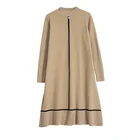 Wholesale Long Solid Vertical Bar Ladies Pullover Sweater with Pocket Long Dress