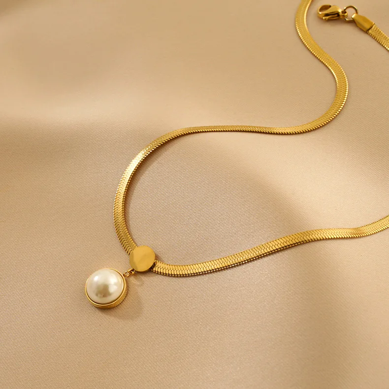 Gold Plated Snake Chain Pearl Pendant Necklace Stainless Steel Width Snake Chain Necklace
Gold Plated Snake Chain Pearl Pendant Necklace Stainless Steel Width Snake Chain Necklace
