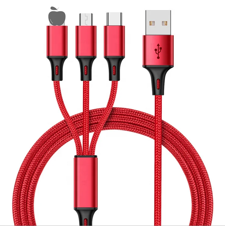 

Nylon braided 3ft 6ft 10ft 3 in 1 usb 3.0 charger cable micro usb 8pin type C fast charging data cable for mobile phone, Black/red/blue/grey