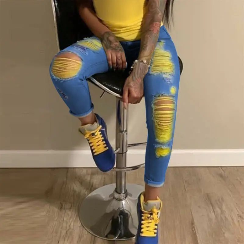 W 2021 new hot sale women highstreet chic ripped jeans skinny pants denim jeans fashionable hot sale fancy design, Light blue dark blue or customized
W 2021 new hot sale women highstreet chic ripped jeans skinny pants denim jeans fashionable hot sale fancy design, Light blue dark blue or customized