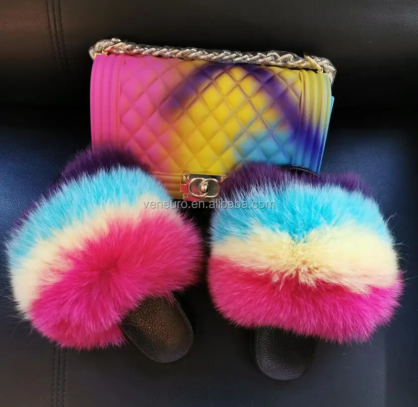 multi color hand bags cross body luxury rainbow real fur slides sets jelly purse and fur slides set, Customized color
multi color hand bags cross body luxury rainbow real fur slides sets jelly purse and fur slides set, Customized color