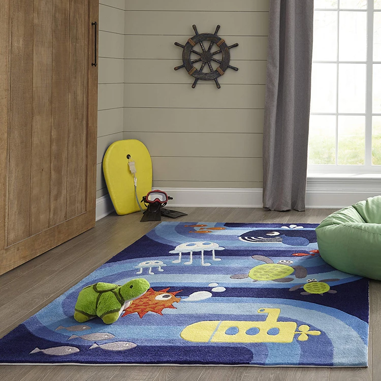 Merika high quality 100% wool hand tufted and caved washable kids rug