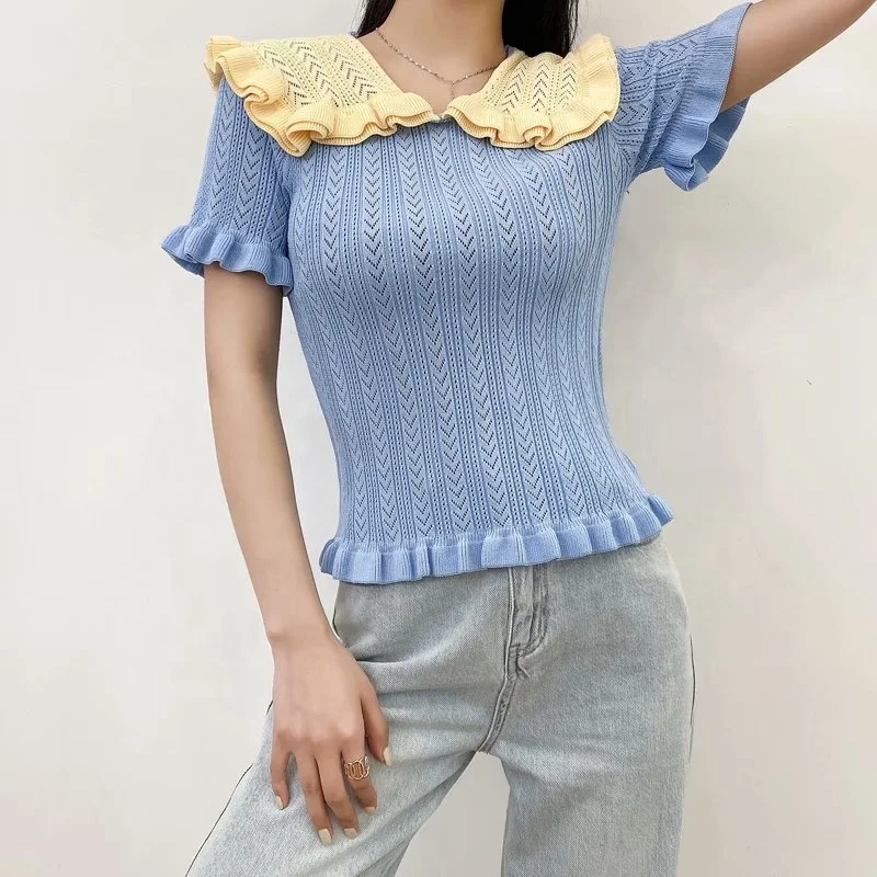 women sweater knitwear doll collar double ruffles irregularly ruffled flounces sweater pullover
women sweater knitwear doll collar double ruffles irregularly ruffled flounces sweater pullover