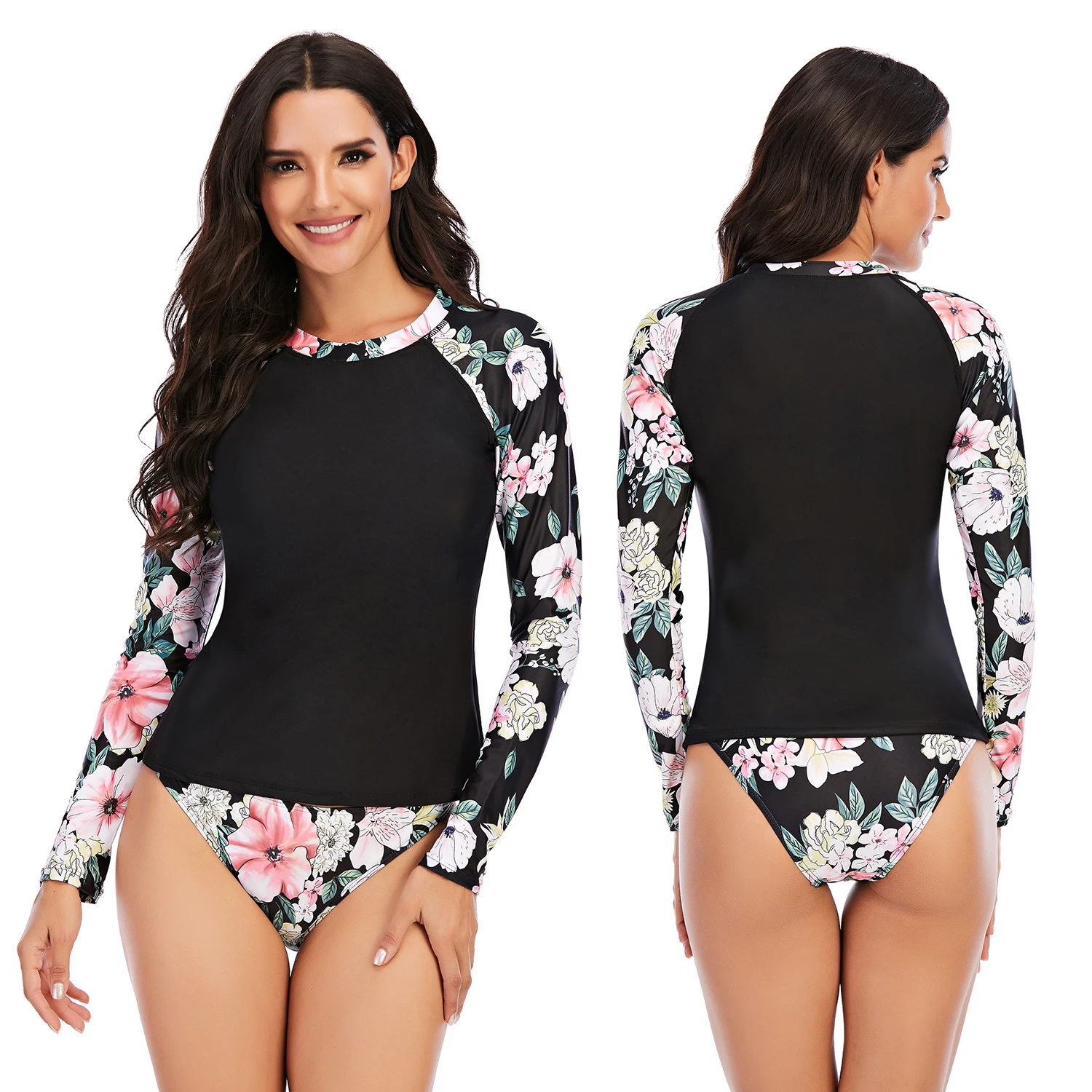 women's black body floral sleeve printed sun protection long sleeve sun rash guard two piece swimsuit swimwear for woman, Black printing
women's black body floral sleeve printed sun protection long sleeve sun rash guard two piece swimsuit swimwear for woman, Black printing